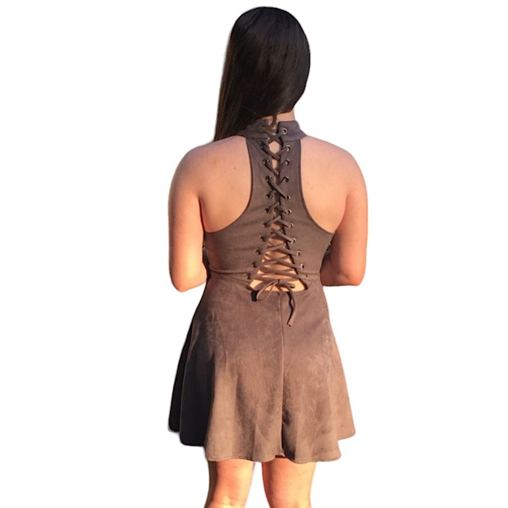 Suede Lace Up Mini Dress